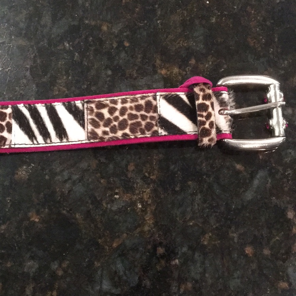 Leather belt with pink, zebra and cheetah print